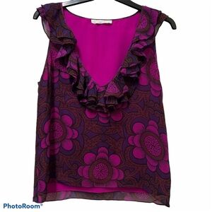 Nicole Farhi Silk Ruffled Tank